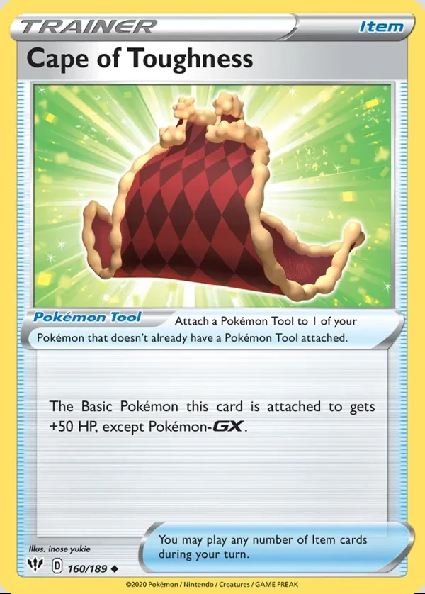 Cape of Toughness 160/189, Darkness Ablaze English Print with "Play! Pokémon" stamp, card art reference