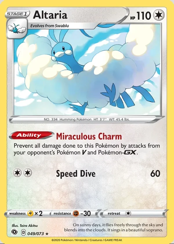 Altaria 049/073, Champion's Path English Print with "Play! Pokémon" stamp, card art reference
