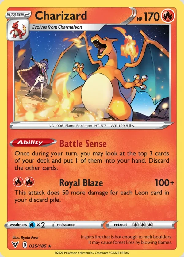 Charizard 025/185, Vivid Voltage English Print with "Play! Pokémon" stamp, card art reference