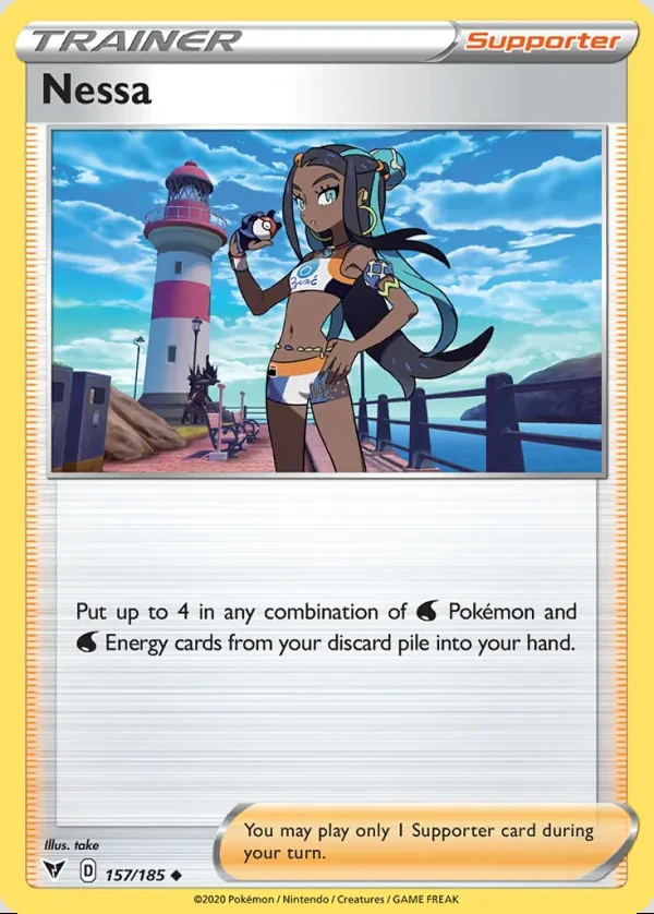 Nessa 157/185, Vivid Voltage English Print with "Play! Pokémon" stamp, card art reference