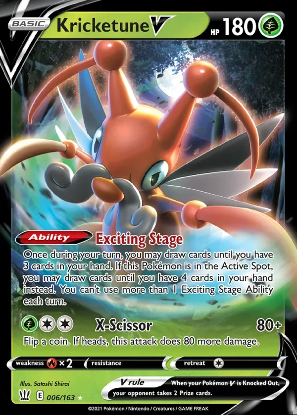 Kricketune 006/163, Battle Styles English Print with "Play! Pokémon" stamp, card art reference
