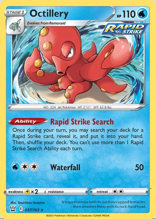 Octillery 037/163, Battle Styles English Print with "Play! Pokémon" stamp, card art reference