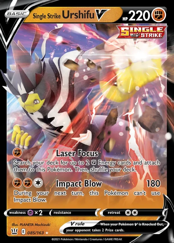 Single Strike Urshifu 085/163, Battle Styles English Print with "Play! Pokémon" stamp, card art reference