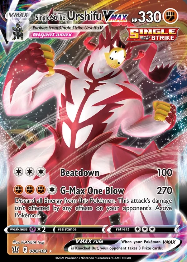 Single Strike Urshifu 086/163, Battle Styles English Print with "Play! Pokémon" stamp, card art reference