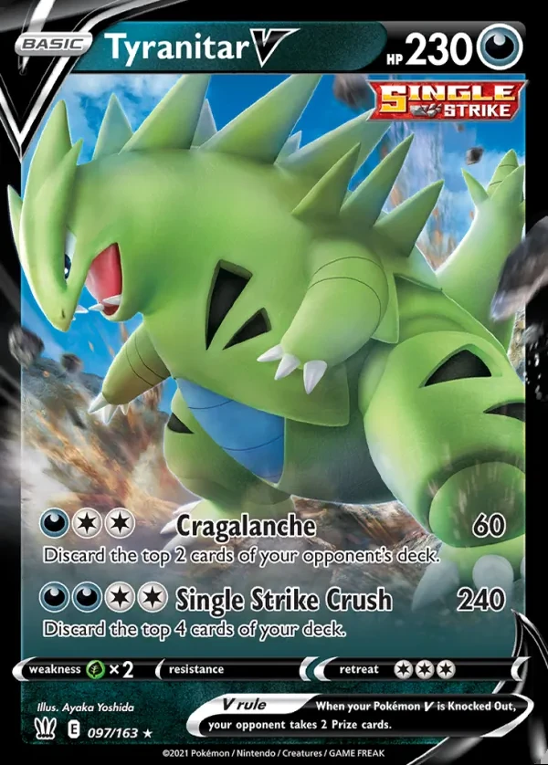 Tyranitar 097/163, Battle Styles English Print with "Play! Pokémon" stamp, card art reference