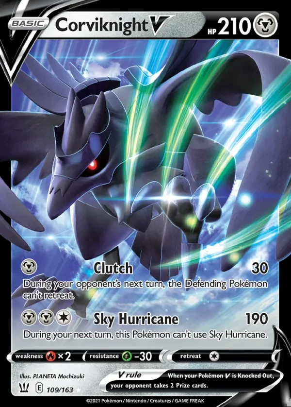 Corviknight 109/163, Battle Styles English Print with "Play! Pokémon" stamp, card art reference