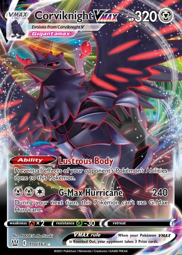 Corviknight 110/163, Battle Styles English Print with "Play! Pokémon" stamp, card art reference