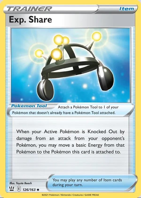 Exp. Share 126/163, Battle Styles English Print with "Play! Pokémon" stamp, card art reference