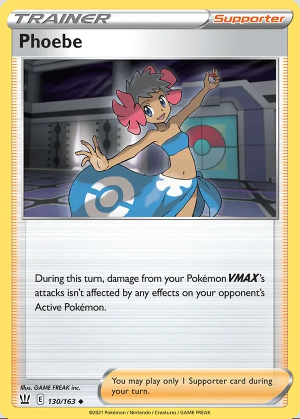 Phoebe 130/163, Battle Styles English Print with "Play! Pokémon" stamp, card art reference