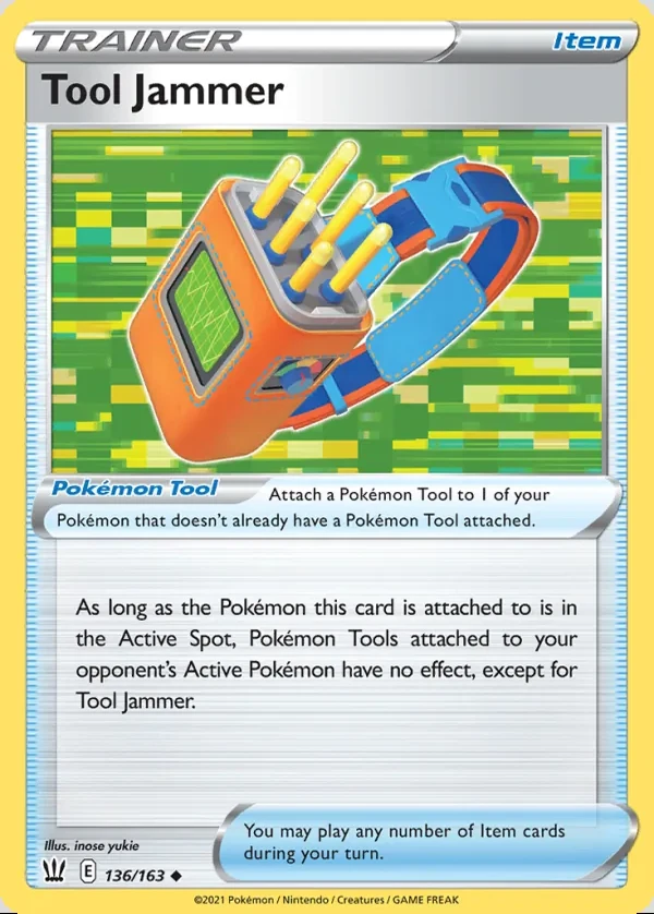 Tool Jammer 136/163, Battle Styles English Print with "Play! Pokémon" stamp, card art reference