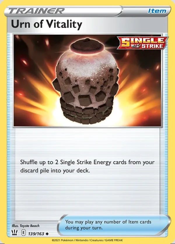 Urn of Vitality 139/163, Battle Styles English Print with "Play! Pokémon" stamp, card art reference