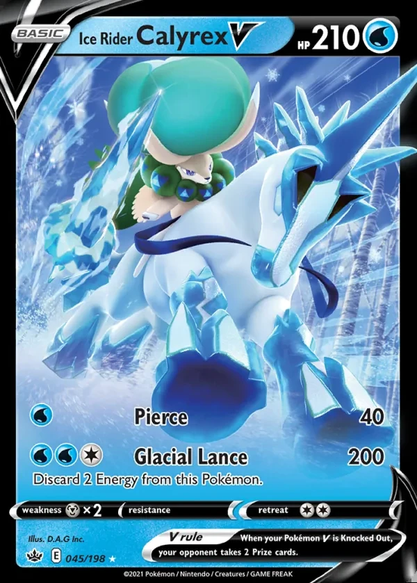 Ice Rider Calyrex 045/198, Chilling Reign English Print with "Play! Pokémon" stamp, card art reference