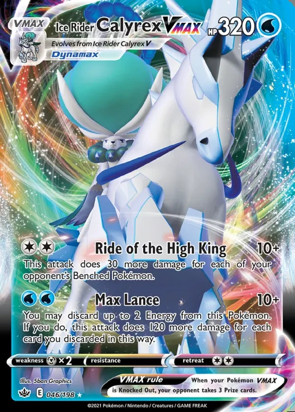 Ice Rider Calyrex 046/198, Chilling Reign English Print with "Play! Pokémon" stamp, card art reference