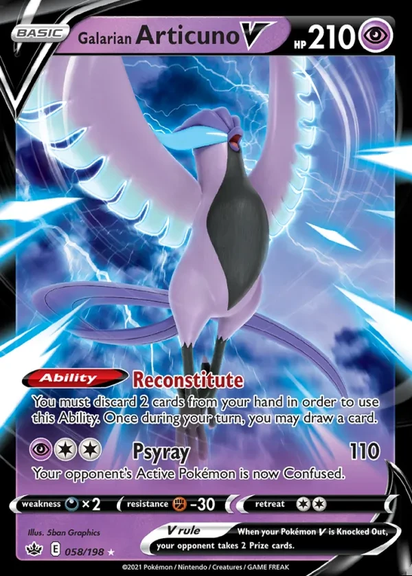 Galarian Articuno 058/198, Chilling Reign English Print with "Play! Pokémon" stamp, card art reference