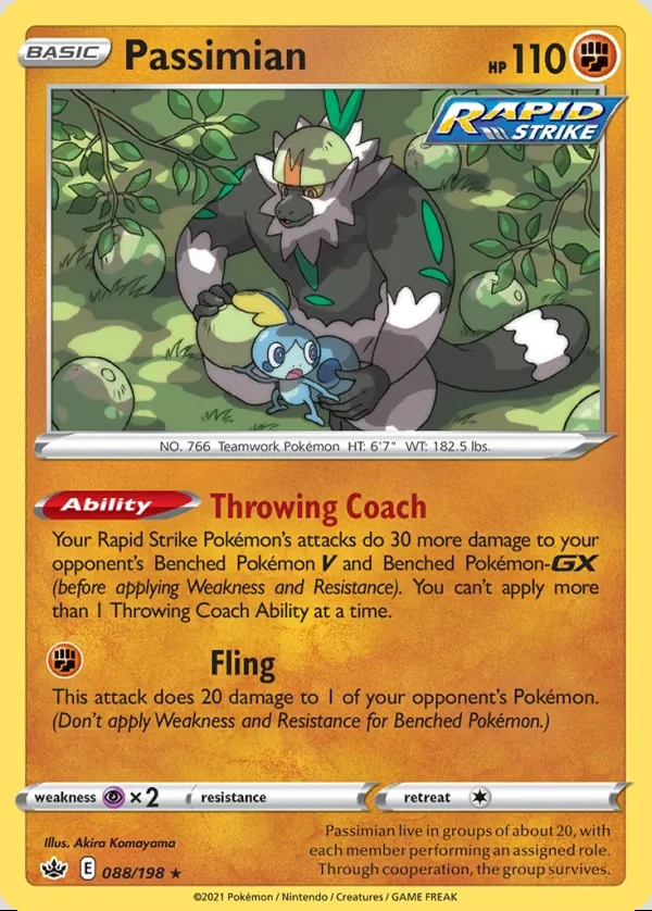 Passimian 088/198, Chilling Reign English Print with "Play! Pokémon" stamp, card art reference