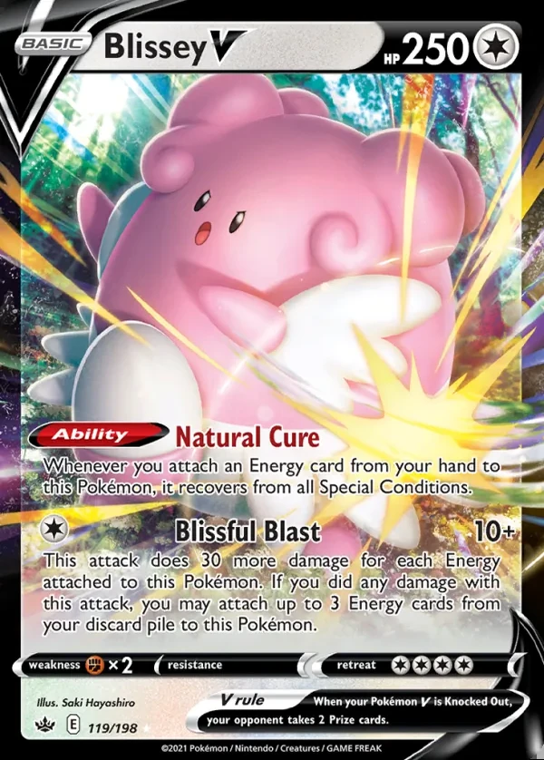 Blissey 119/198, Chilling Reign English Print with "Play! Pokémon" stamp, card art reference