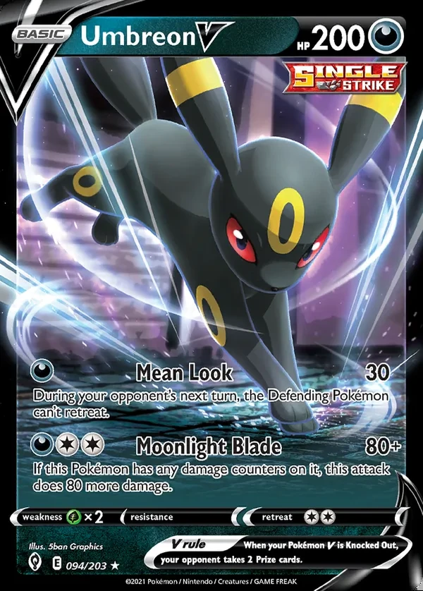 Umbreon 094/203, Evolving Skies English Print with "Play! Pokémon" stamp, card art reference