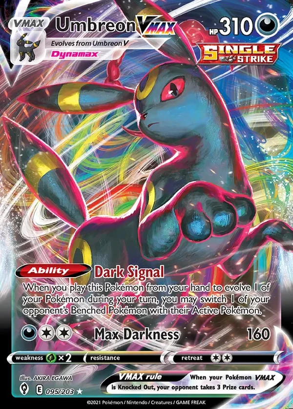 Umbreon 095/203, Evolving Skies English Print with "Play! Pokémon" stamp, card art reference