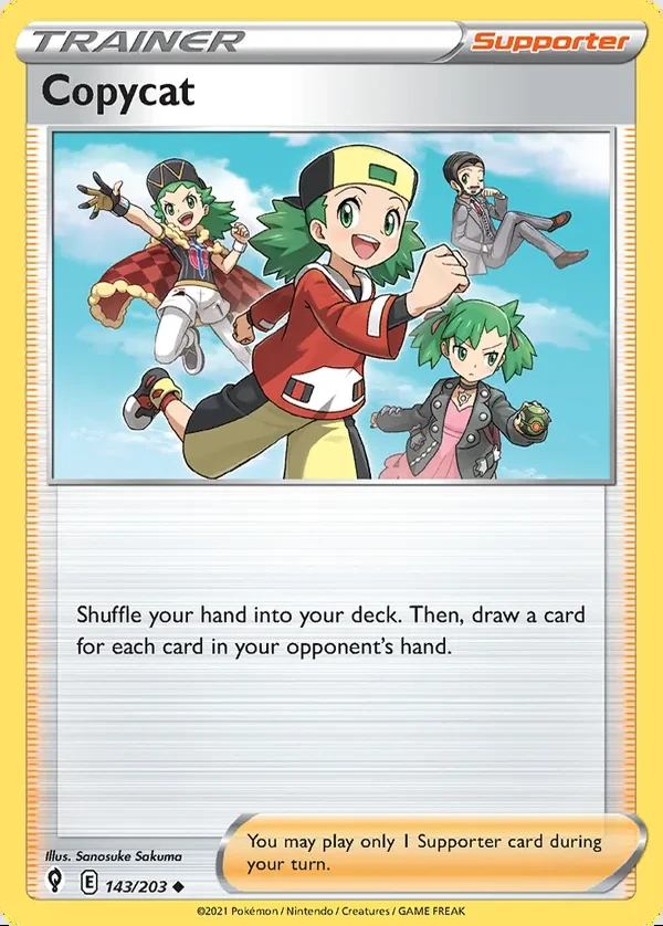 Copycat 143/203, Evolving Skies English Print with "Play! Pokémon" stamp, card art reference