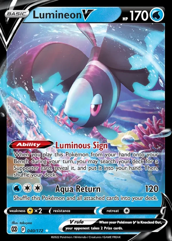 Lumineon 040/172, Brilliant Stars English Print with "Play! Pokémon" stamp, card art reference