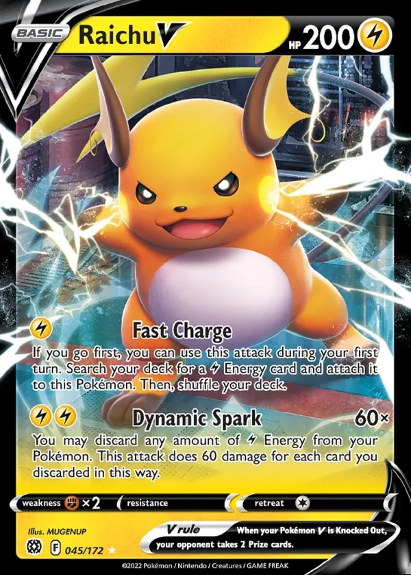 Raichu 045/172, Brilliant Stars English Print with "Play! Pokémon" stamp, card art reference