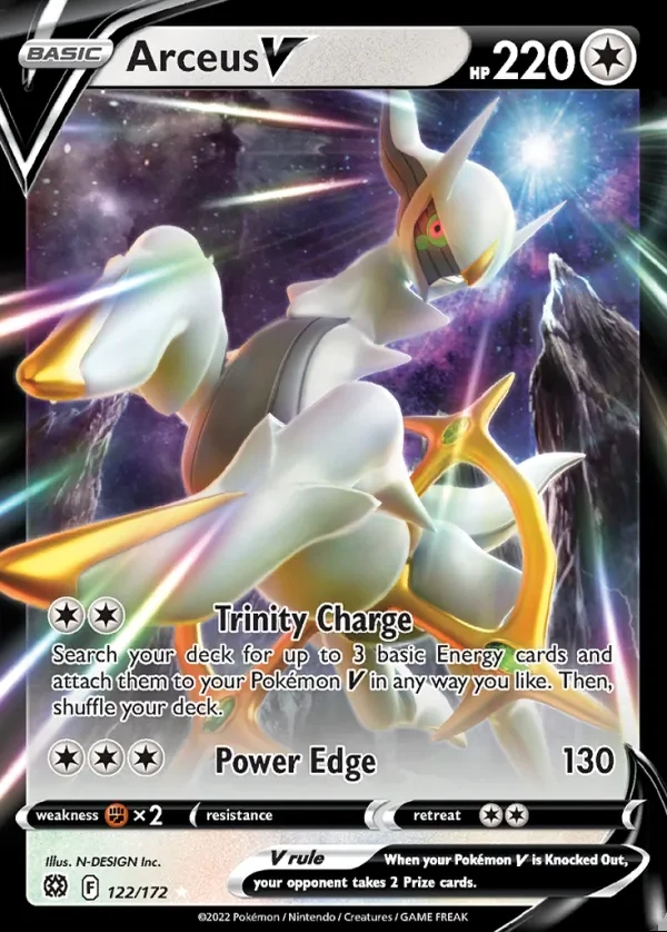 Arceus 122/172, Brilliant Stars English Print with "Play! Pokémon" stamp, card art reference
