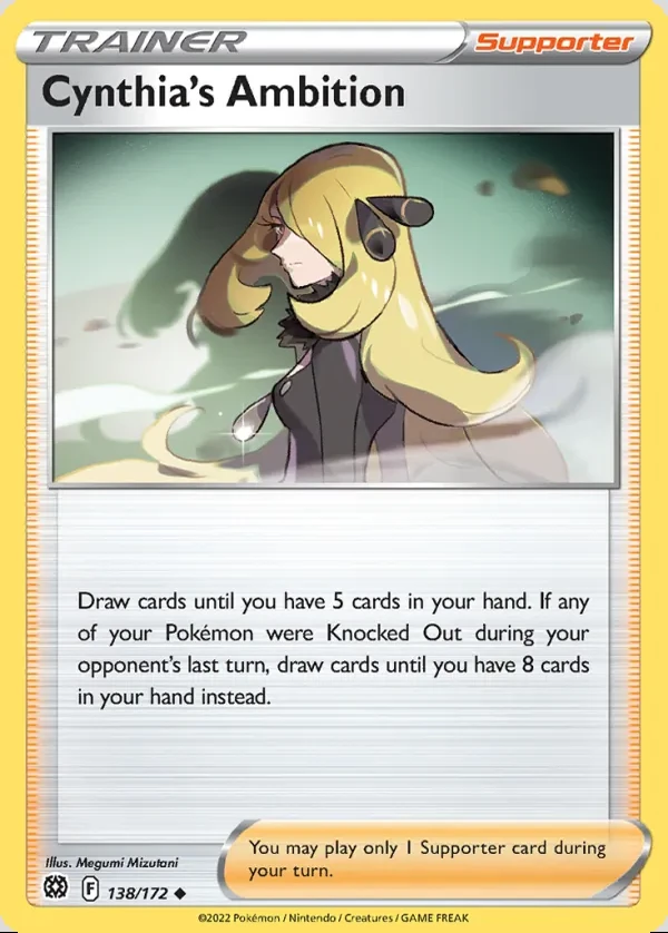 Cynthia's Ambition 138/172, Brilliant Stars English Print with "Play! Pokémon" stamp, card art reference