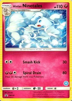 Alolan Ninetales SM128, Non Holo 17 Alolan Ninetales Deck stamp, owner-provided image