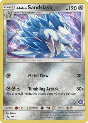 Alolan Sandslash SM127, Holo 30 Alolan Sandslash Deck stamp, owner-provided image