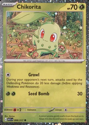 Chikorita 008/217, Cosmos Holofoil, card art reference