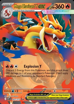 Mega Charizard Y 022/217, Print with "Play! Pokémon" stamp, card art reference