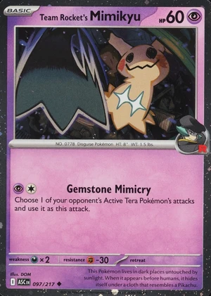 Team Rocket's Mimikyu 097/217, Cosmos Holofoil, card art reference