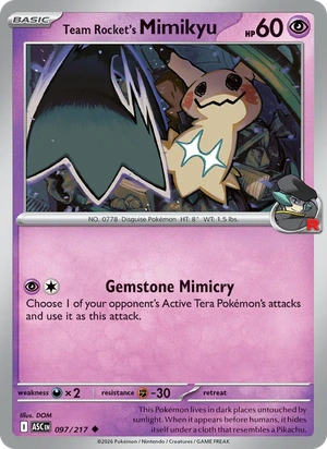 Team Rocket's Mimikyu 097/217, Cosmos Holofoil, card art reference
