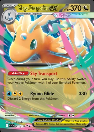 Mega Dragonite 152/217, Print with "Play! Pokémon" stamp, card art reference