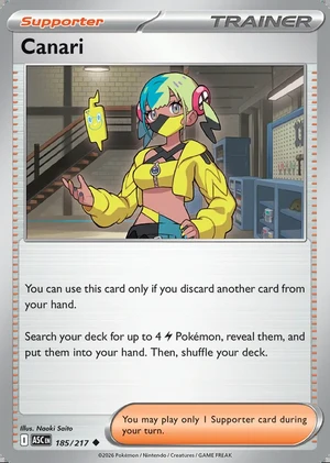 Canari 185/217, Print with "Play! Pokémon" stamp, card art reference