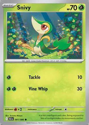 Snivy 001/086, Tinsel Holo, card art reference