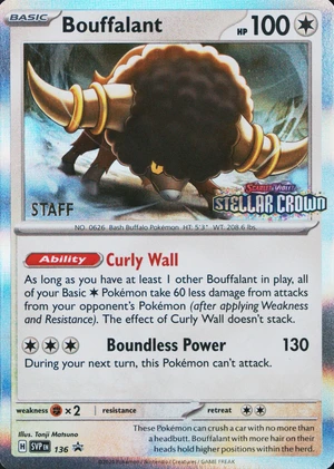 Bouffalant 136, Stellar Crown Staff Prerelease print, image provided by the catalog owner