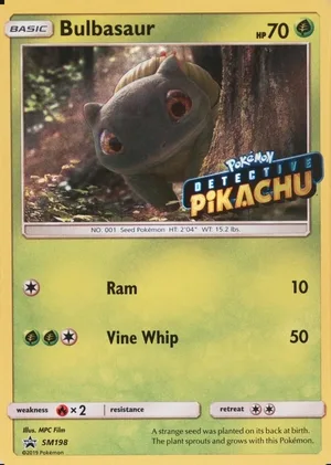 Bulbasaur SM198, Detective Pikachu stamp, owner-provided image