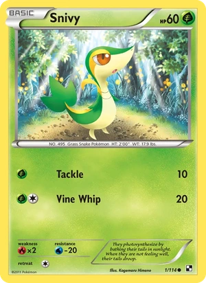 Snivy 1/114, Cosmos Holofoil, card art reference