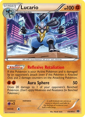 Lucario 64/99, Cosmos Holofoil, card art reference