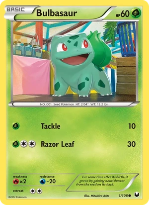 Bulbasaur 1/108, Build-A-Bear stamp, card art reference