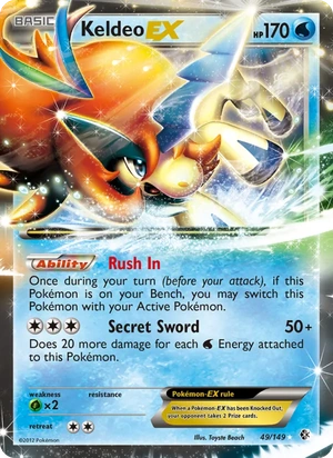 Keldeo-EX 49/149, Sheen Holofoil, card art reference