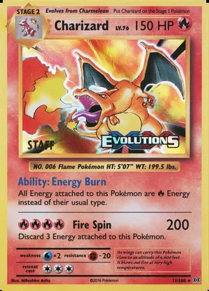 Charizard 11/108, Staff prerelease, owner-provided image