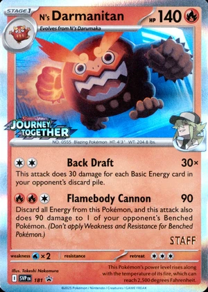 N's Darmanitan 181, Journey Together Staff Prerelease print, image provided by the catalog owner