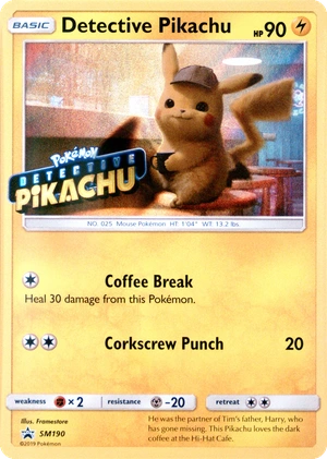 Detective Pikachu SM190, Water Web Holo Detective Pikachu stamp, owner-provided image