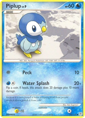 Piplup 93/130, Reverse Holofoil "Diamond & Pearl" stamp, card art reference