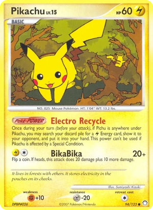 Pikachu 94/123, Reverse Holofoil "Diamond & Pearl" stamp, card art reference
