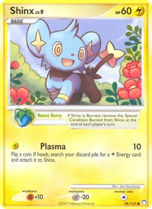 Shinx 98/123, Gold snowflake stamp, card art reference