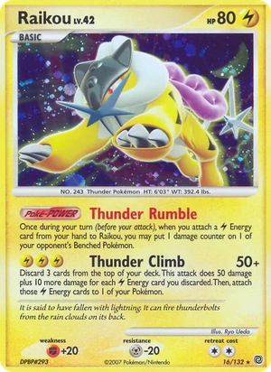 Raikou 16/132, Cracked Ice Holofoil, card art reference