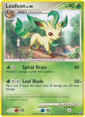 Leafeon 24/100, Reverse Holofoil "Platinum" stamp, card art reference